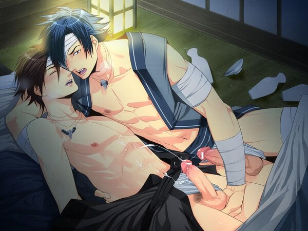 Anime boys having sexy massage in bed time