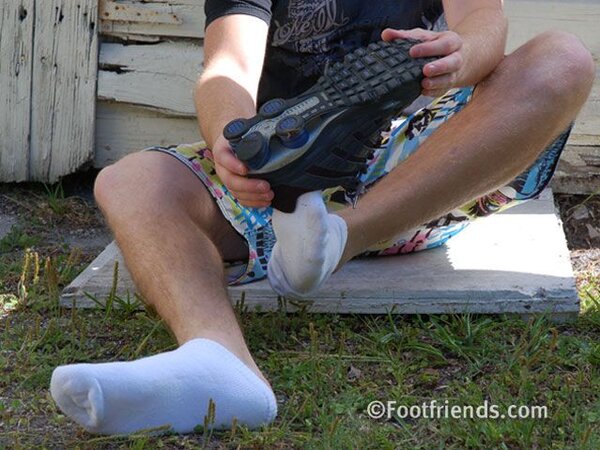 Stu shows off his sneakers and socks