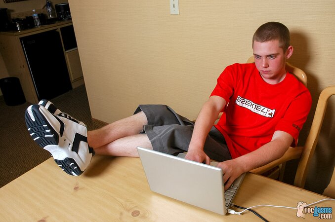 Max shows off his sneakers and socks