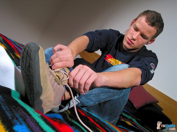 Lukas Cash shows off his sneakers and socks