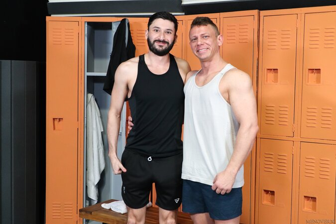 Lucas Storm shows off his muscles and Scott Demarco dick gets hard