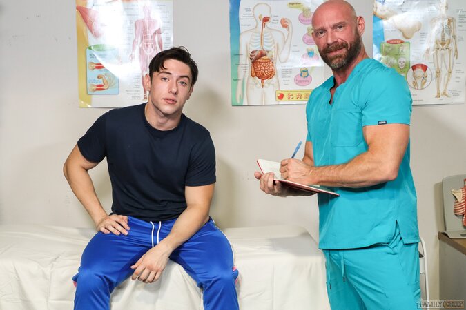 Doctor Killian Knox cures Archie Paige's injury by taking his cock