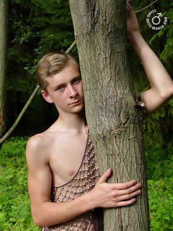 Kon goes outside and poses playfully in nets