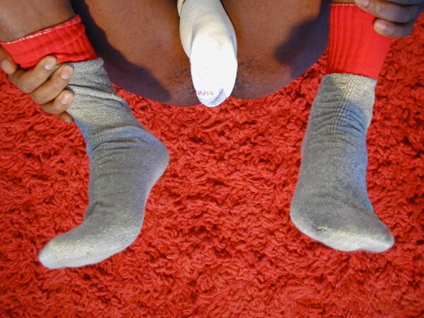 Gefario puts his stinky tube socks on display after a gym workout