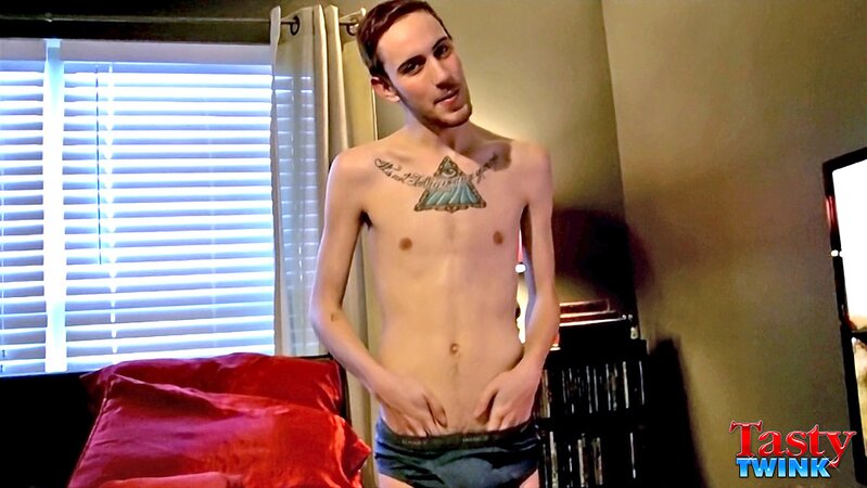 Skinny twink Chase jerks off for the first time