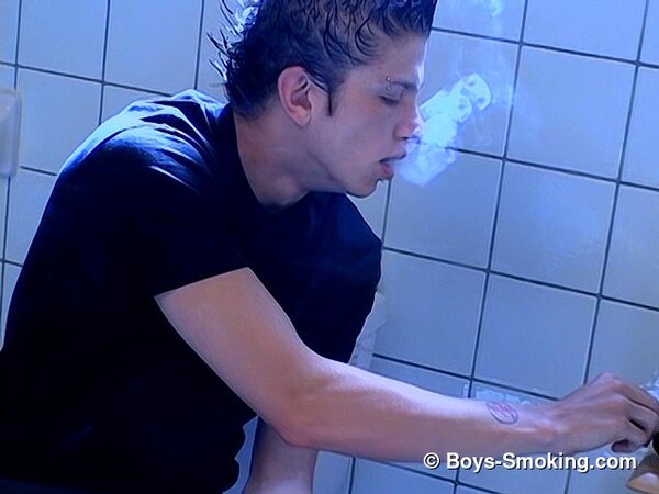 Ian Madrox caught jacking off in the bathroom while smoking