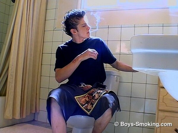 Ian Madrox caught jacking off in the bathroom while smoking