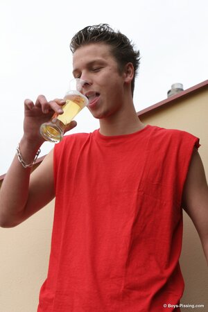 Young twink Stone drinks his own warm urine