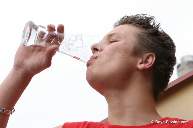 Young twink Stone drinks his own warm urine