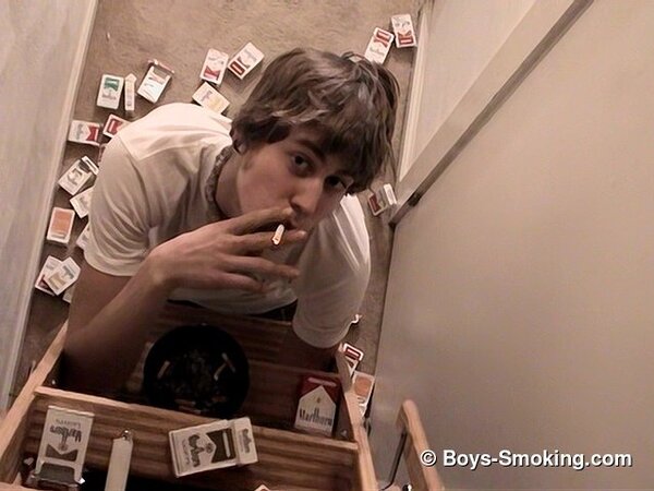 20yo Carl Alexander pleasures himself with a cigarette and cock in hand