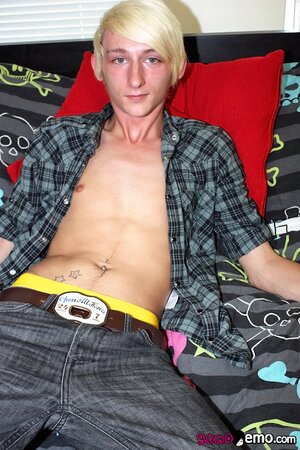 Slim twink Max Brown teases and jerks off for the camera