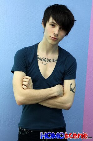 Emo twink strips and and shows tattoos on camera