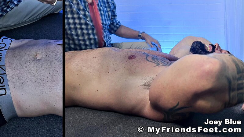 Ticklish Joey laughs when he's bound and teased