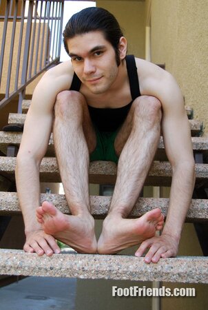 Joseph teases with his size 11 feet and hairy legs