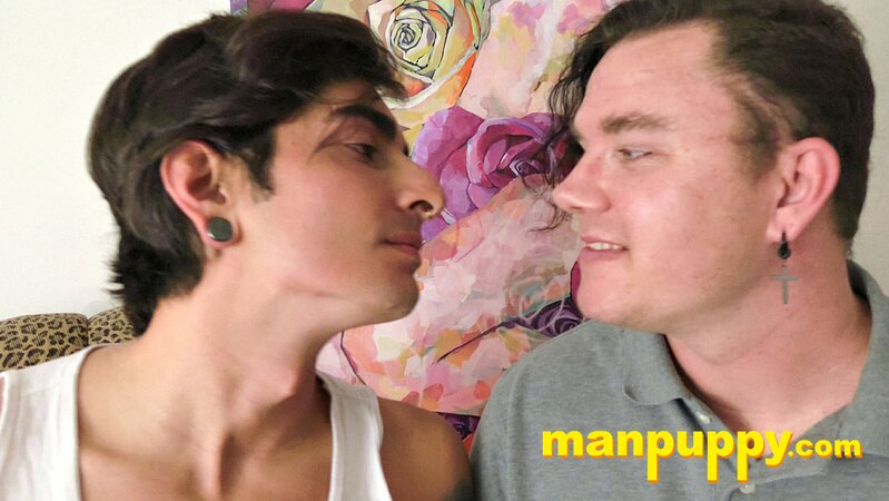 Johnny Mercy and Leo Blue lock lips and kiss deep