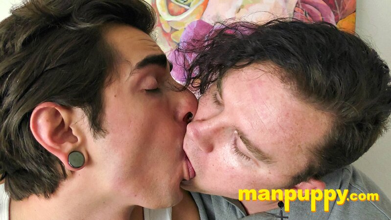 Johnny Mercy and Leo Blue lock lips and kiss deep