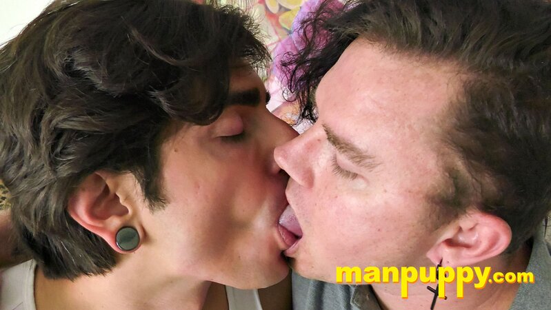 Johnny Mercy and Leo Blue lock lips and kiss deep