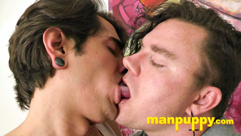 Johnny Mercy and Leo Blue lock lips and kiss deep