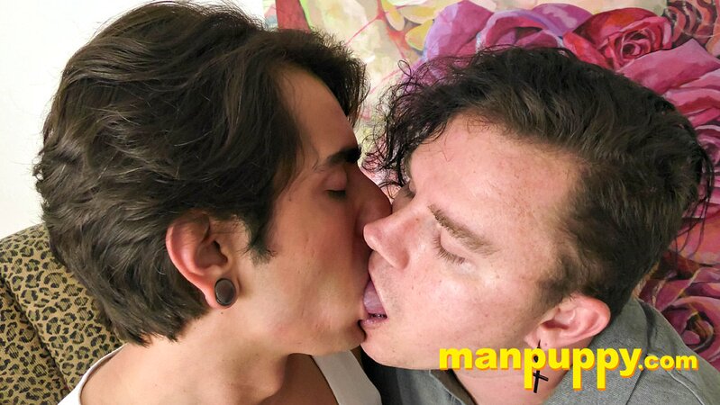 Johnny Mercy and Leo Blue lock lips and kiss deep