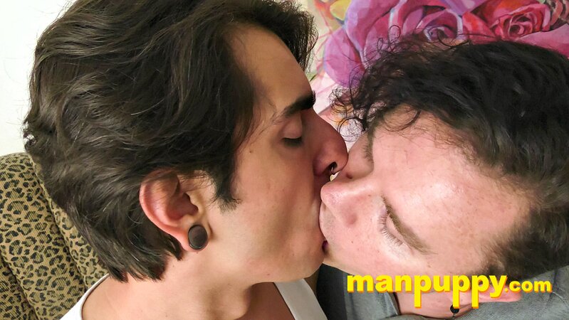 Johnny Mercy and Leo Blue lock lips and kiss deep