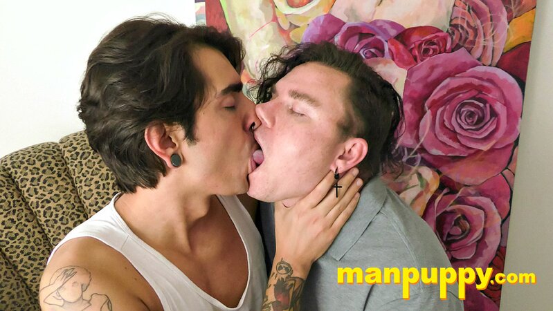 Johnny Mercy and Leo Blue lock lips and kiss deep