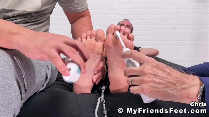 Dan Edwards tickles Chris’s feet and makes him laugh loud