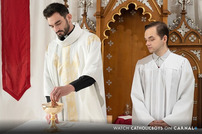 Marcus Rivers bottoms for Jack Aries in hot altar boy anal sex