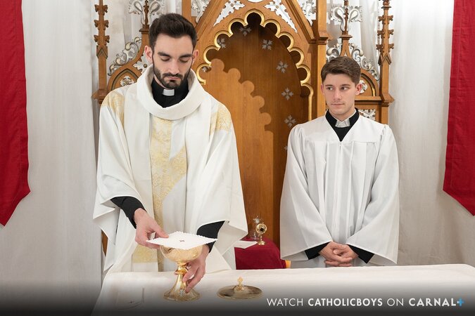 Dex Devall sucks and gets fucked hard by Jack Aries in church