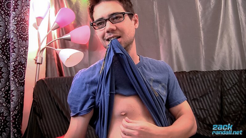 Zack Randall licks his foreskin and shoots a thick load on his own face