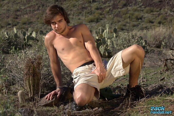 Zack Randall scares the wildlife as he jerks off and cums on his abs