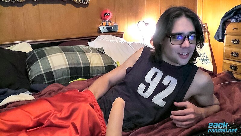 Thick uncut Zack jerks off with a masturbator