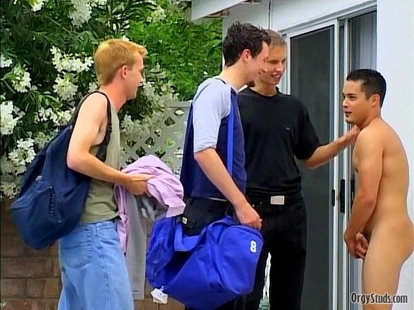 Twinks Erik and Eric lead a gang bang with nonstop oral and bareback fucking
