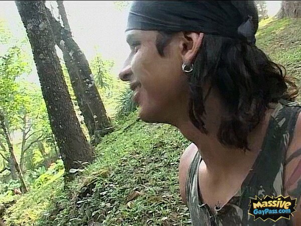 Jorge and Laun strip out of uniforms and fuck bareback in the woods