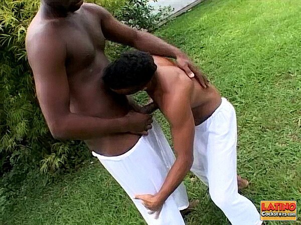 James Black’s huge cock fills his Latino buddy’s mouth and ass outdoors