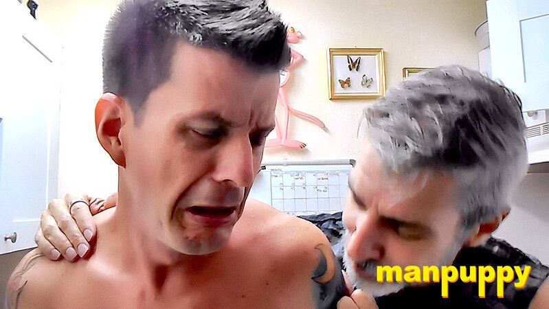 Richard Lennox spanks Jeff Drizzle in a humiliating kitchen scene