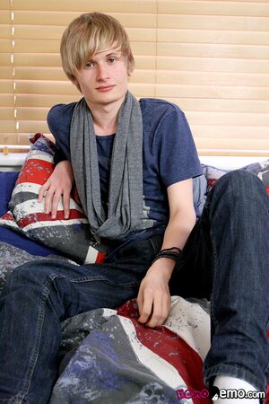 Cute blond twink Brent Daley jerks off in his first solo scene