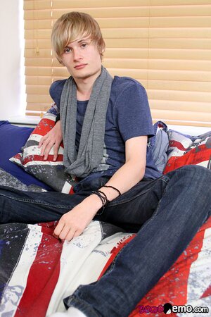 Cute blond twink Brent Daley jerks off in his first solo scene