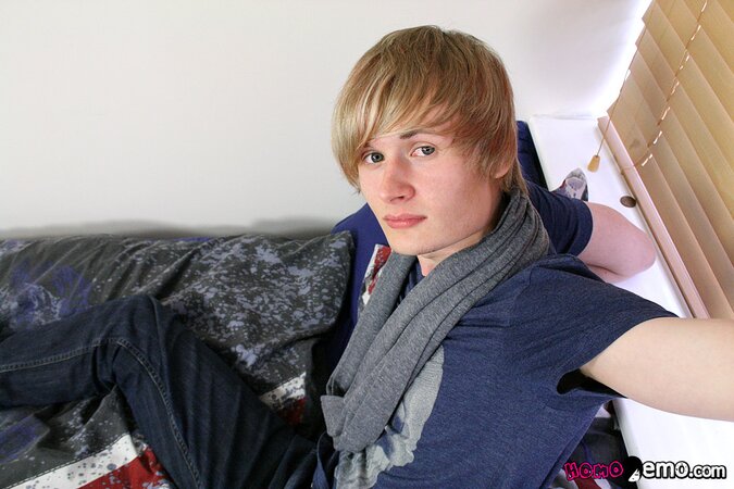 Cute blond twink Brent Daley jerks off in his first solo scene
