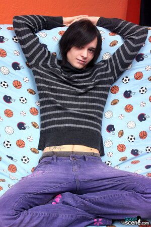 Miles Pride jerks off hard and shoots a sweet load on his tummy