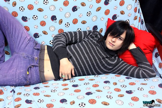 Miles Pride jerks off hard and shoots a sweet load on his tummy