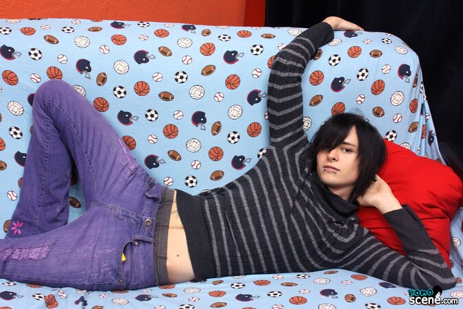 Miles Pride jerks off hard and shoots a sweet load on his tummy