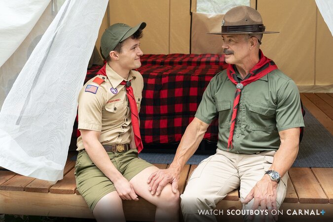 Grant Ducati cums while getting bred by his Scoutmaster Reece Scott