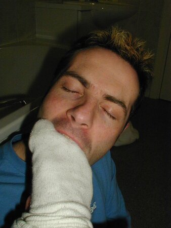Ben and Peter show off sweaty socks before footplay begins