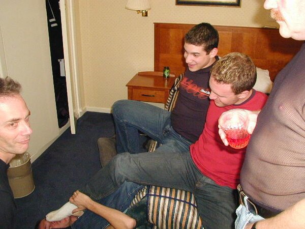 Ben and Peter show off sweaty socks before footplay begins