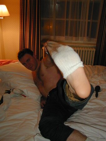 Ben and Peter show off sweaty socks before footplay begins