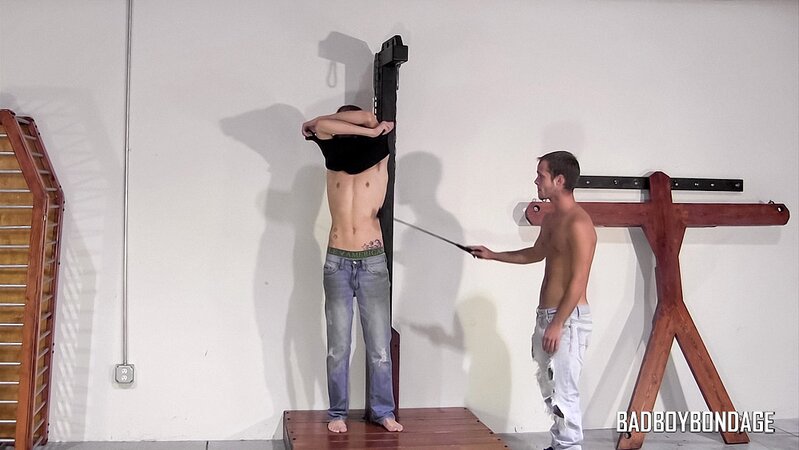Anthony Fiasco is tied naked while Aiden Vanity pulls his rope
