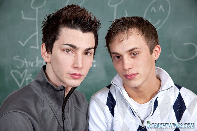 Colby London sucks Brice Carson in teacher-student fuck