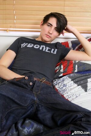 Kyle Dickson jerks uncut cock in solo emo shoot