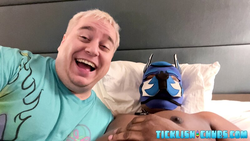 Tied Pup Bard laughs under Matt’s tickling fingers