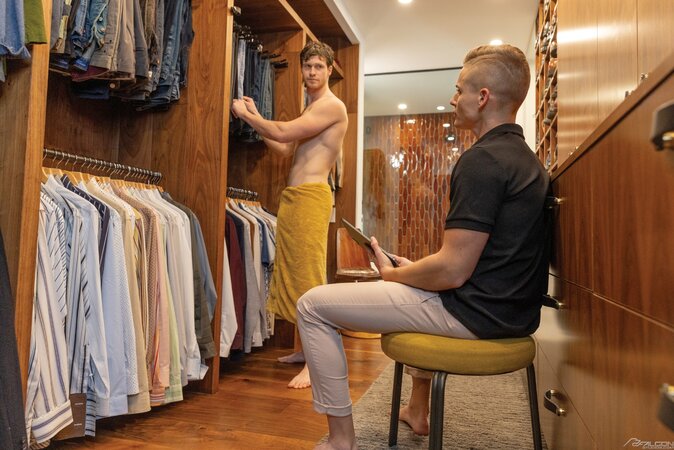 Finn Harding pounds Tyler Rush raw across walk-in closet and lush bed